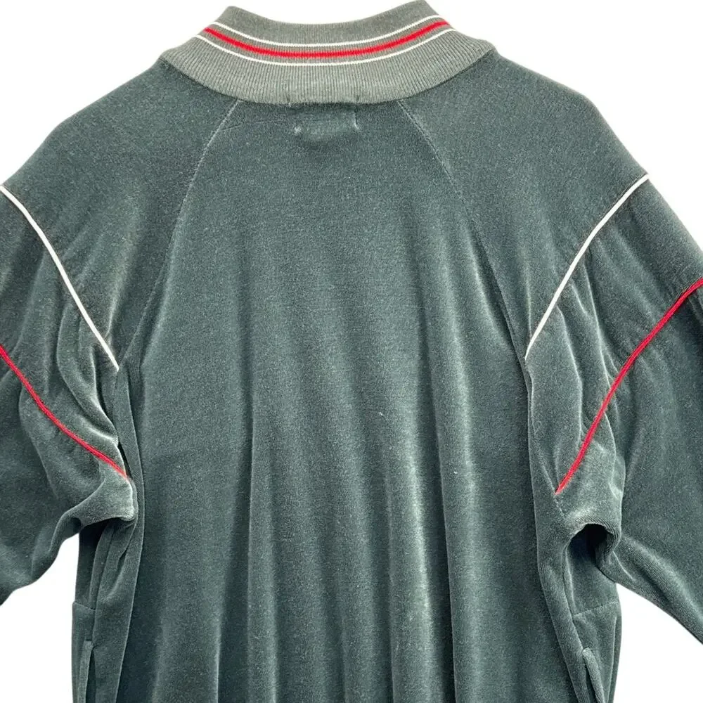 The Fox Collection Vintage Green Soft Velour Zip Up Pockets Jacket Men Medium